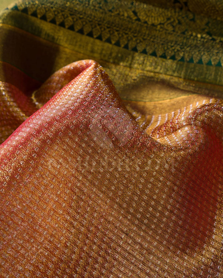 Peachy Pink And Bottle Green Kanjivaram Silk Saree-S1287(C)