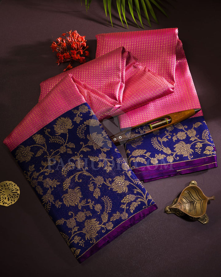 Baby Pink And Royal Blue Kanjivaram Silk Saree-S1070(L)