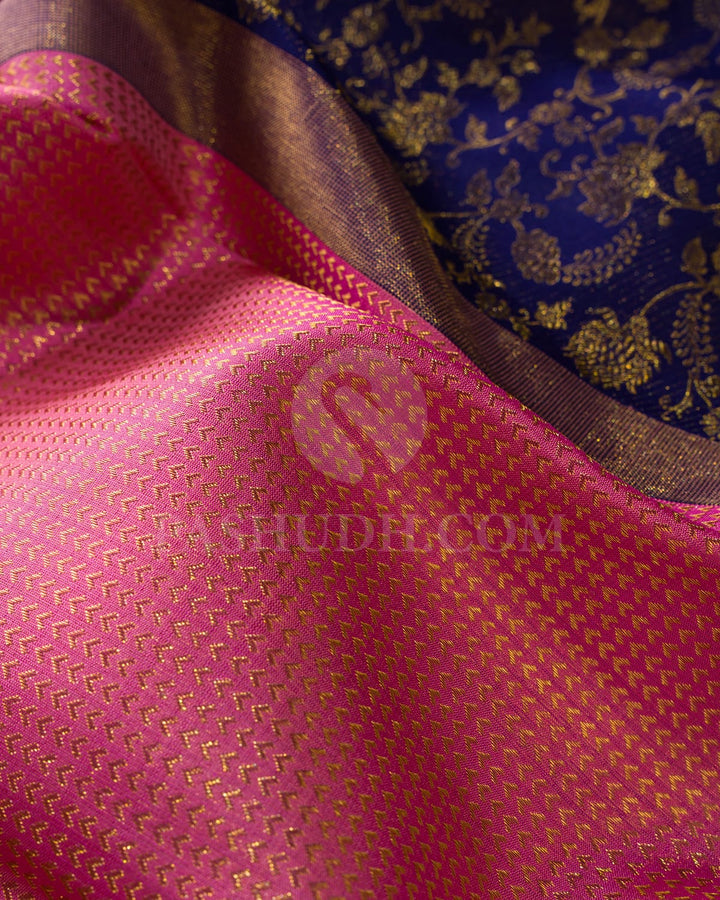 Baby Pink And Royal Blue Kanjivaram Silk Saree-S1070(L)