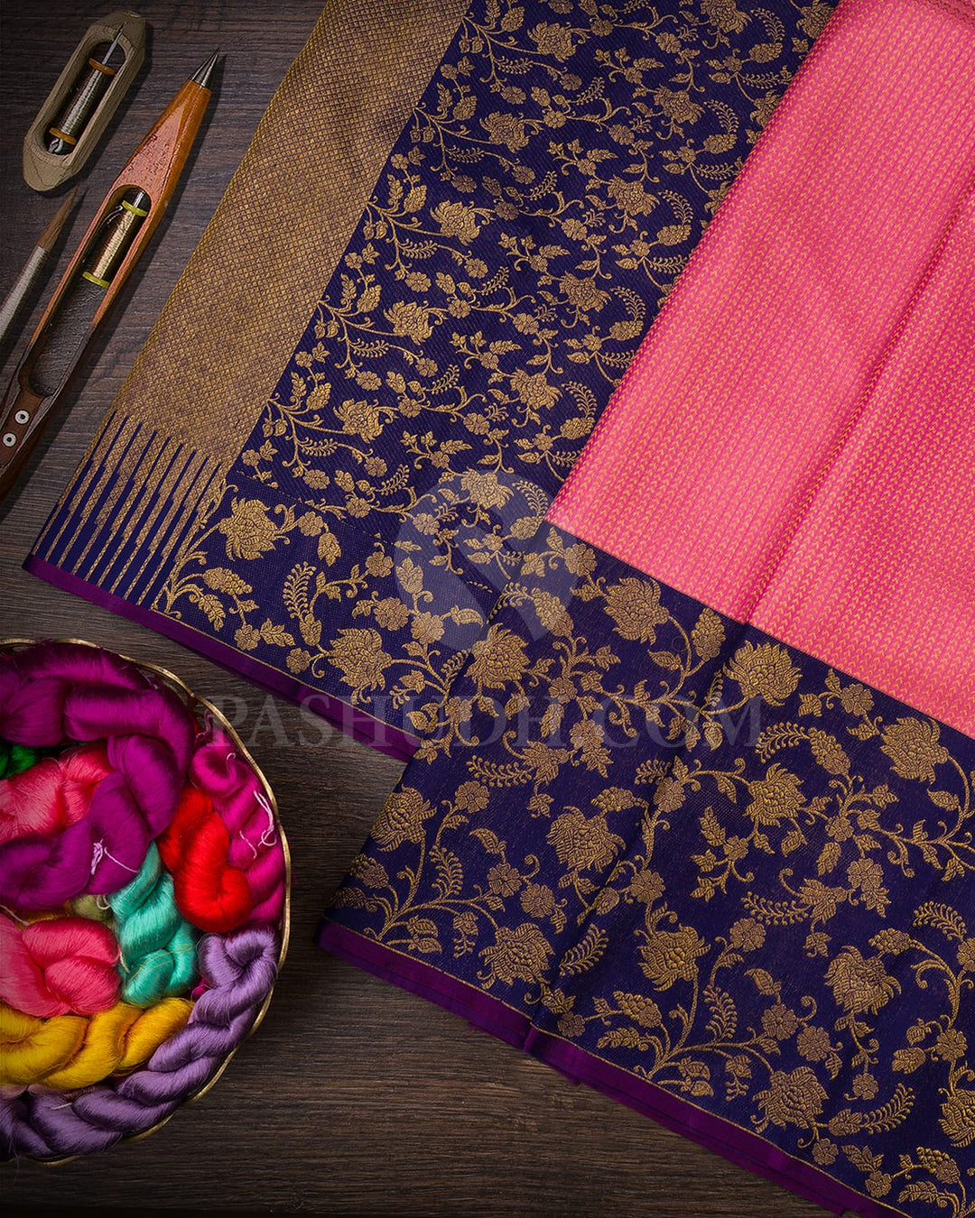 Baby Pink And Royal Blue Kanjivaram Silk Saree-S1070(L)