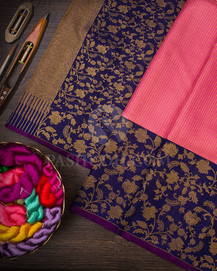 Baby Pink And Royal Blue Kanjivaram Silk Saree-S1070(L)
