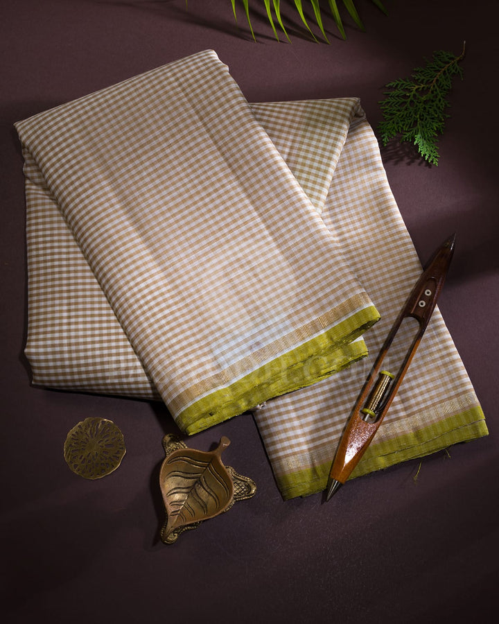 Half White,Beige And Pear Green Kanjivaram Silk Saree-SP330