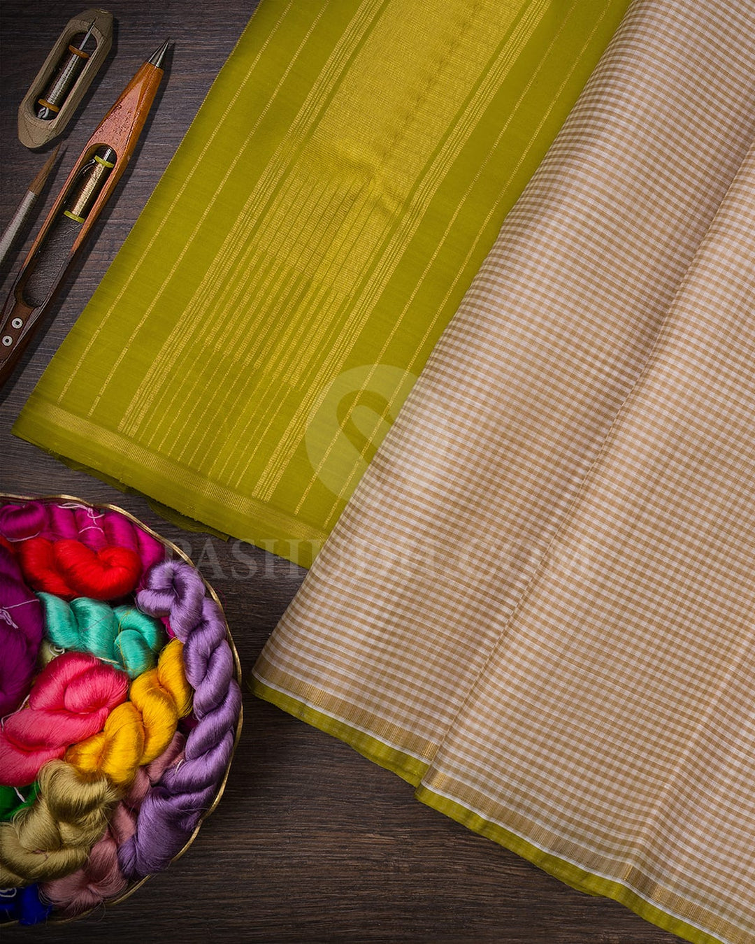 Half White,Beige And Pear Green Kanjivaram Silk Saree-SP330