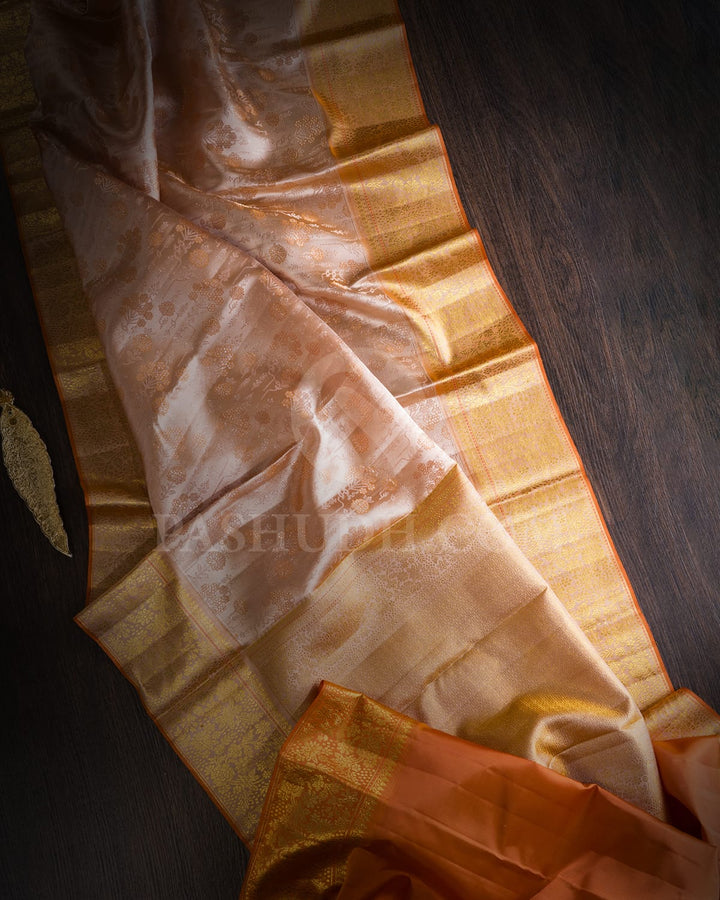 Peach Shot Beige Kanjivaram Silk Saree-D654(A)