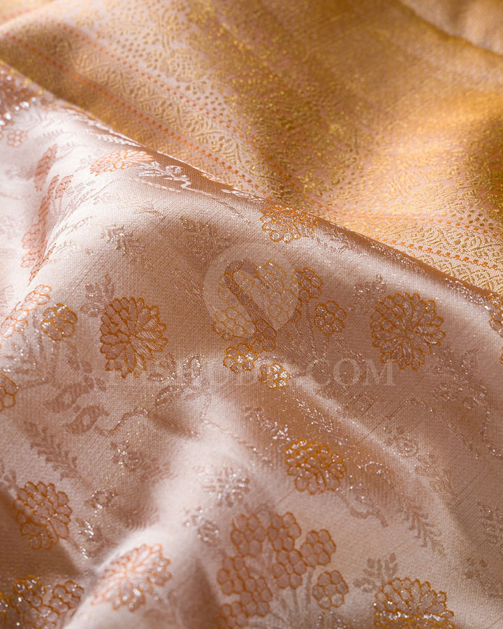 Peach Shot Beige Kanjivaram Silk Saree-D654(A)