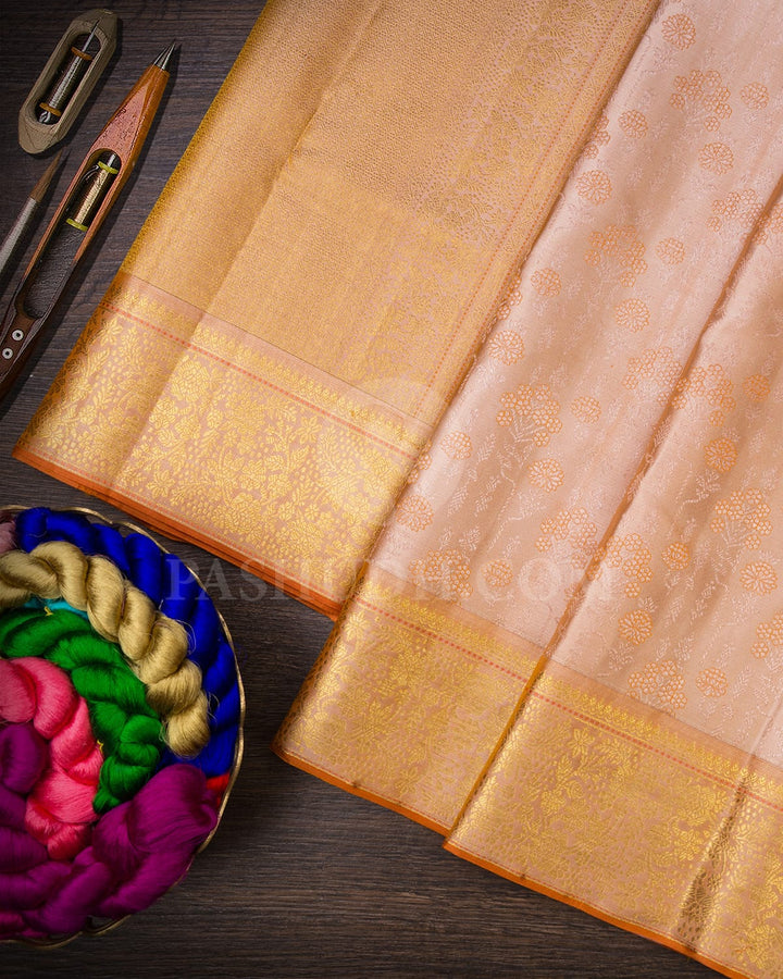 Peach Shot Beige Kanjivaram Silk Saree-D654(A)