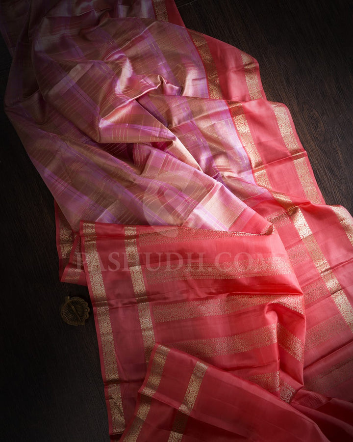 Pastel Multihue With Peachy Pink Kanjivaram Silk Saree-DJ382(D)