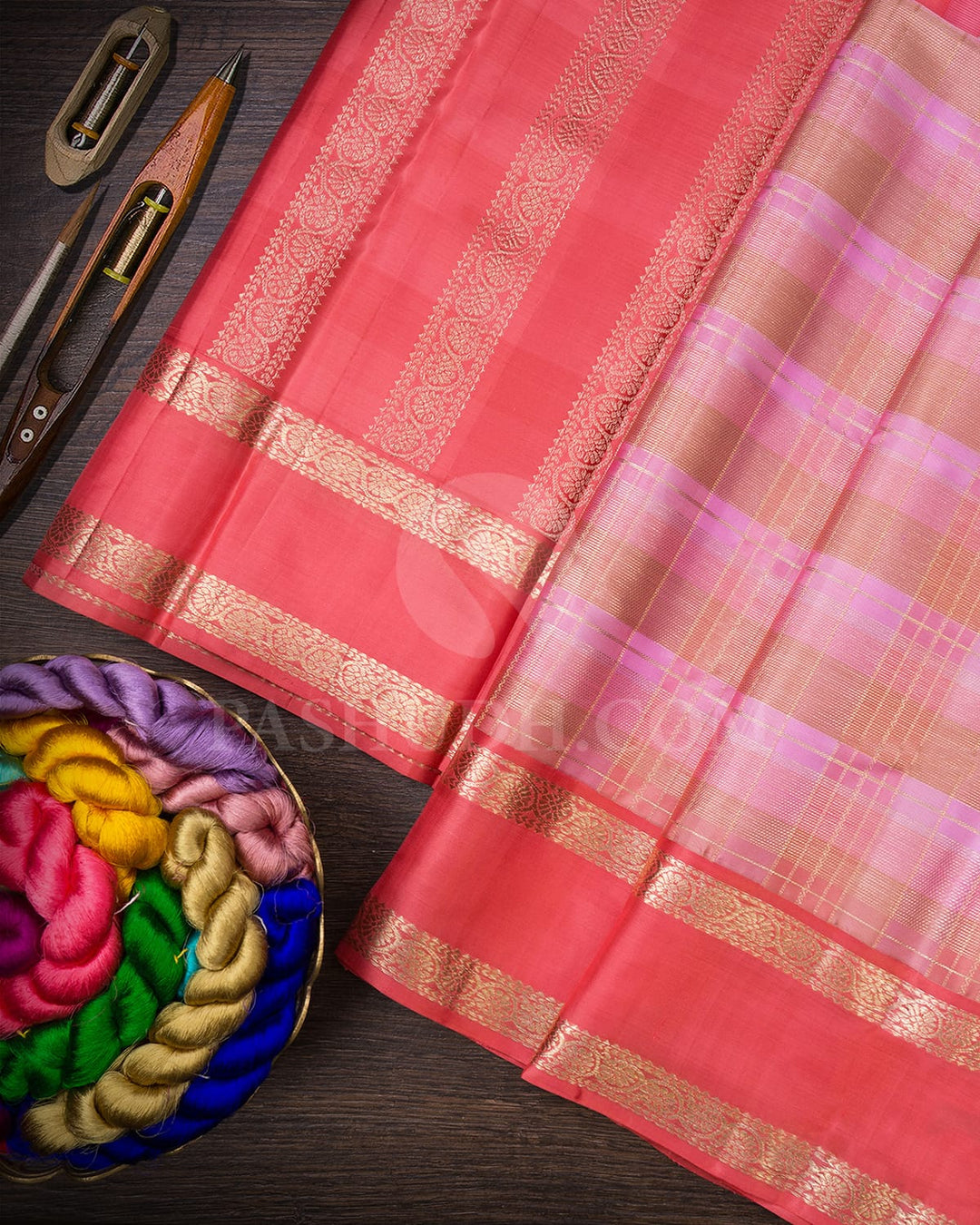 Pastel Multihue With Peachy Pink Kanjivaram Silk Saree-DJ382(D)
