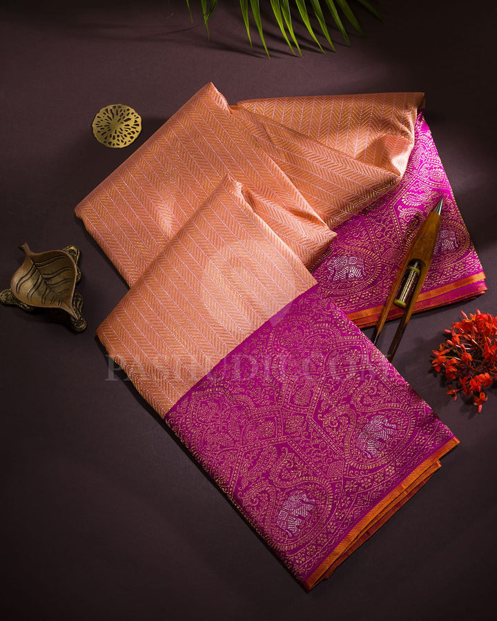 Peach And Rani Pink Kanjivaram Silk Saree-S1321(F)
