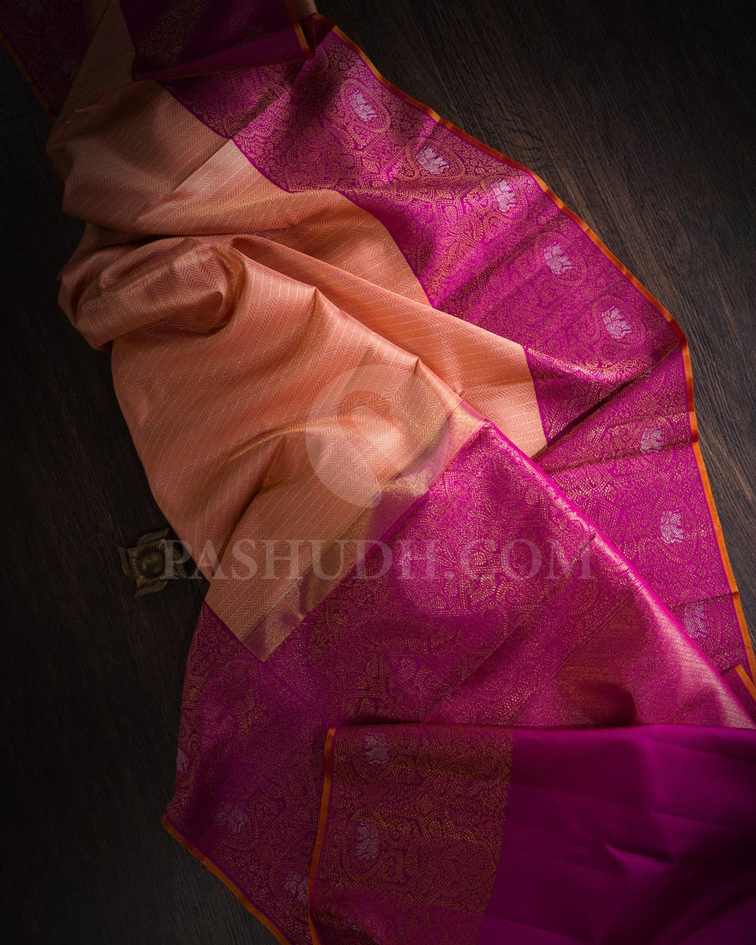 Peach And Rani Pink Kanjivaram Silk Saree-S1321(F)