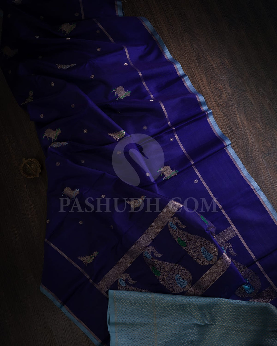 Royal Blue And Powder Blue Kanjivaram Silk Saree-S1569(A)