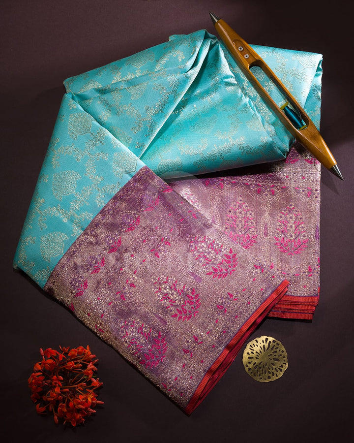 Sky Blue With Pastel Lavender Kanjivaram Silk Saree-S1037(D)
