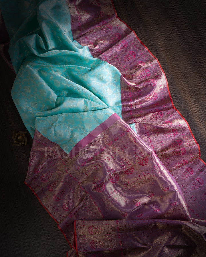 Sky Blue With Pastel Lavender Kanjivaram Silk Saree-S1037(D)