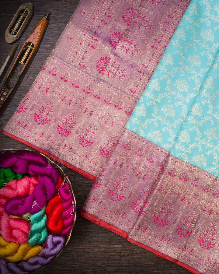 Sky Blue With Pastel Lavender Kanjivaram Silk Saree-S1037(D)