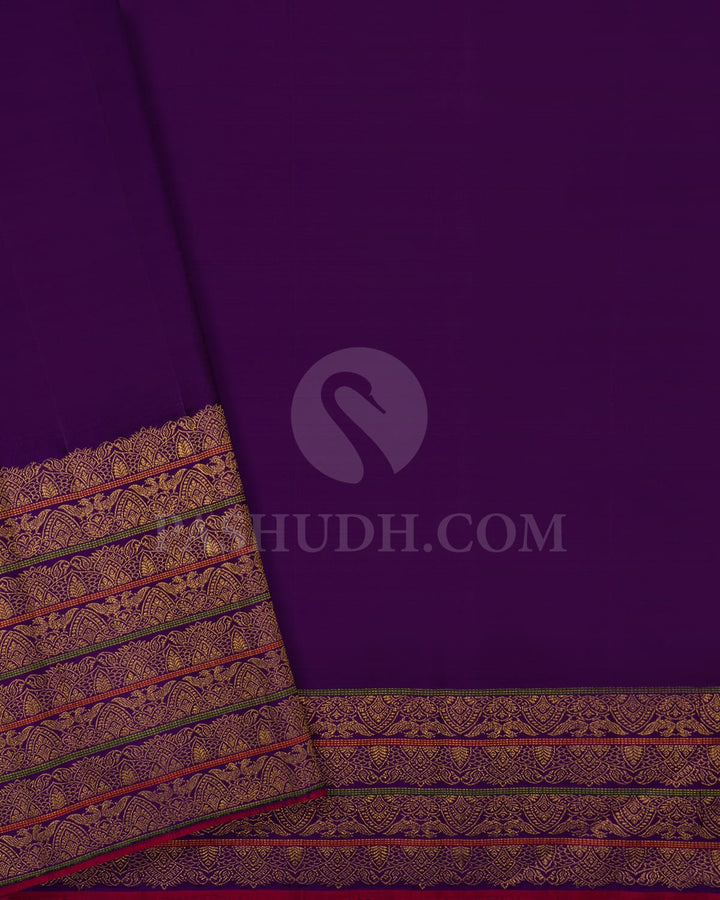 Gold Silver With Violet Shimmer Organza Kanjivaram Silk Saree-S1332(F)