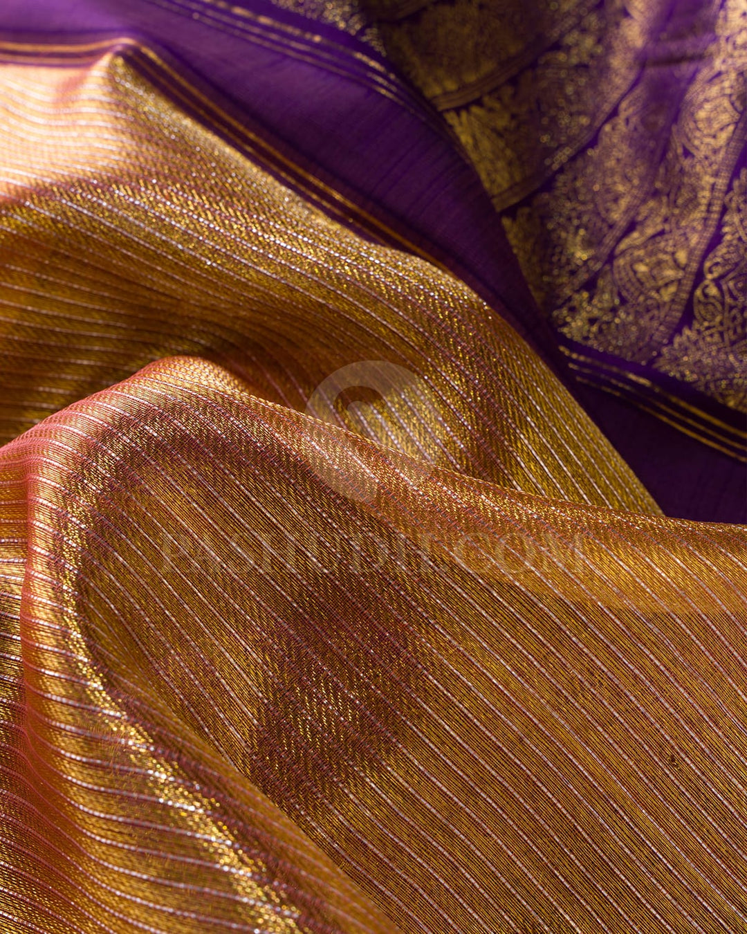 Gold Silver With Violet Shimmer Organza Kanjivaram Silk Saree-S1332(F)
