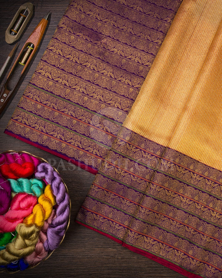 Gold Silver With Violet Shimmer Organza Kanjivaram Silk Saree-S1332(F)