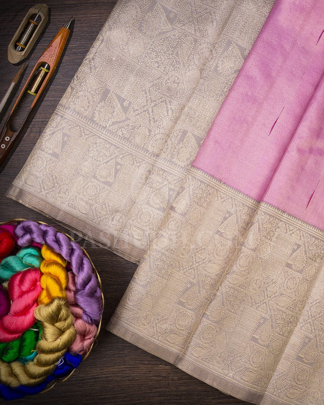 Rose Pink With Grey Kanjivaram Silk Saree-S1576(A)