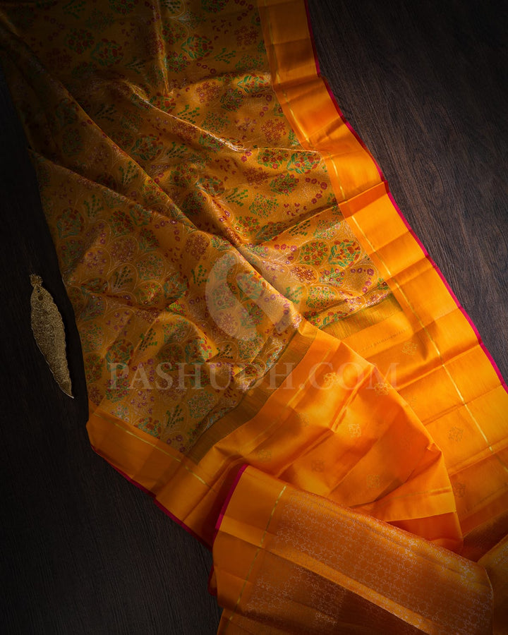 Mustard Yellow With Mild Orange Kanjivaram Silk Saree-DJ396(A)