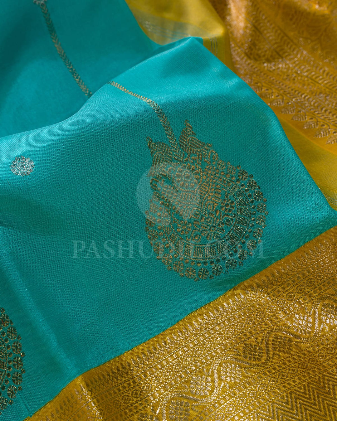 Sky Blue With Mango Yellow Organza Kanjivaram Silk Saree-S1573(A)