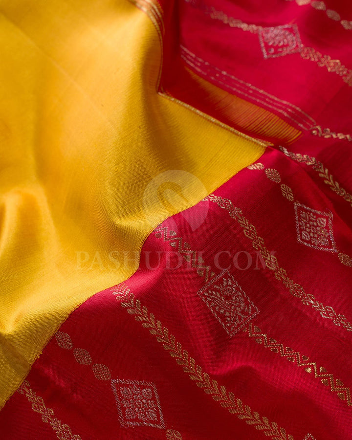 Yellow And Red Kanjivaram Silk Saree - P160(A)