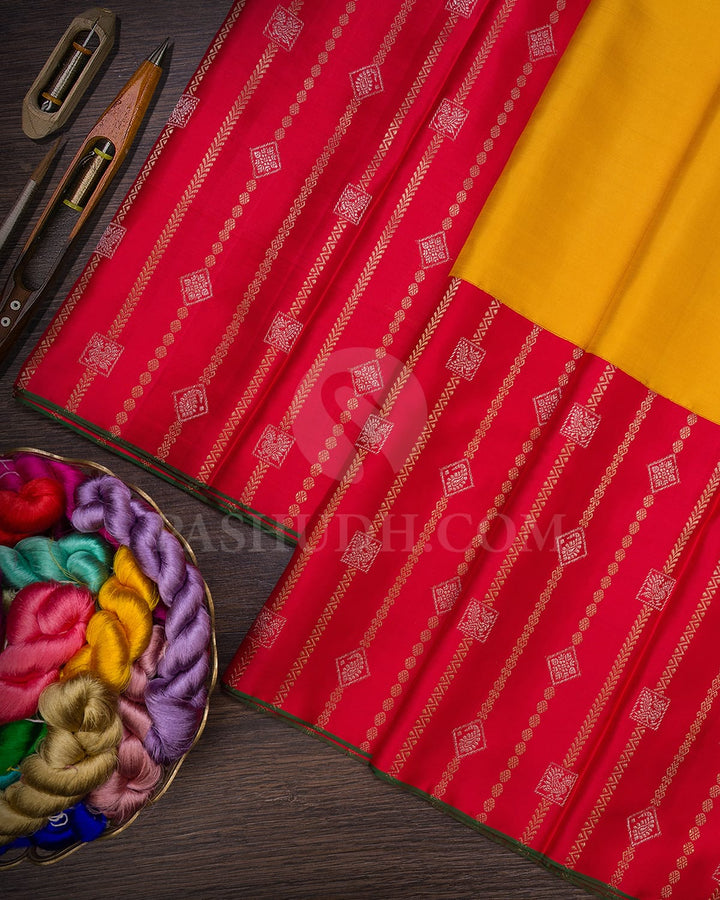 Yellow And Red Kanjivaram Silk Saree - P160(A)