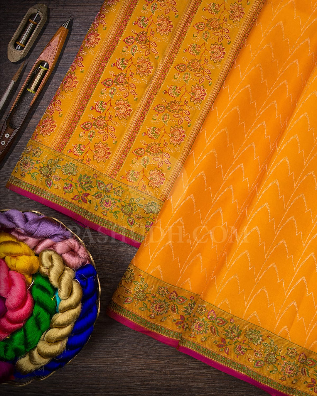 Mango Yellow And Mustard Kanjivaram Silk Saree-DJ393(B)