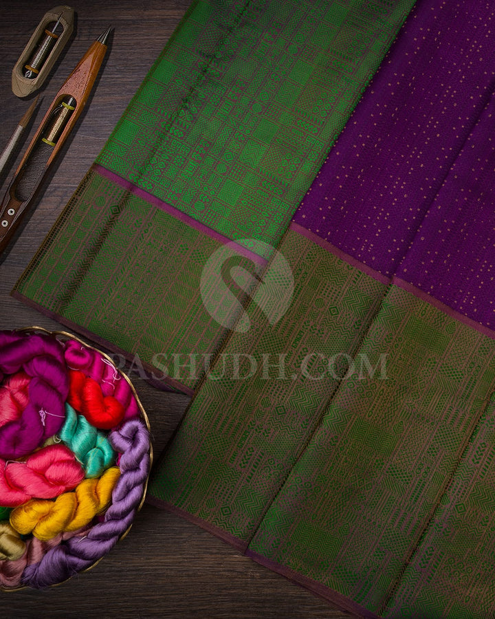 Violet And Green Kanjivaram Silk Saree-D582(E)