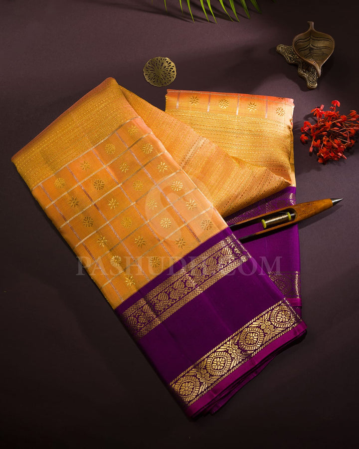 Light Orange With Purple Kanjivaram Silk Saree-S1575(A)
