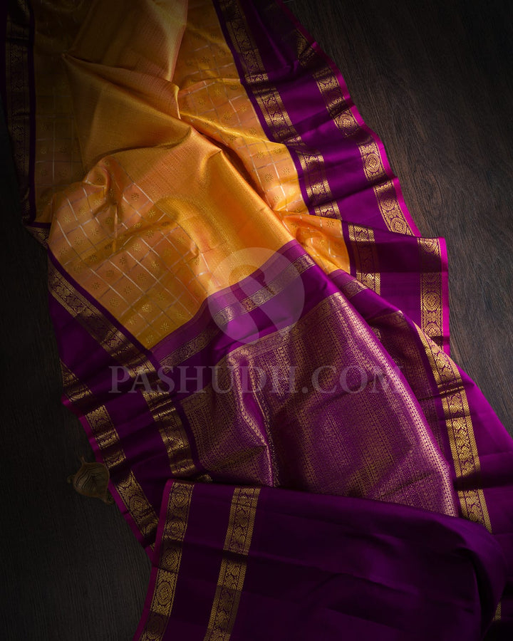 Light Orange With Purple Kanjivaram Silk Saree-S1575(A)