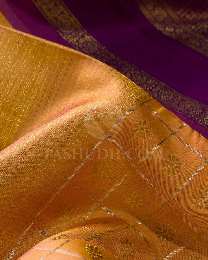 Light Orange With Purple Kanjivaram Silk Saree-S1575(A)