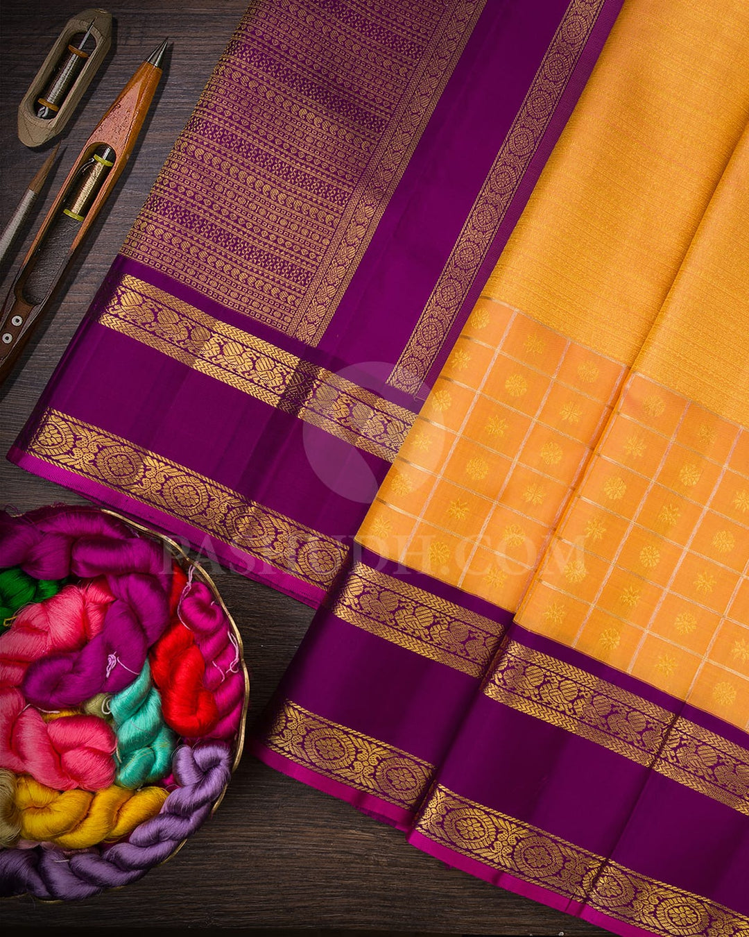 Light Orange With Purple Kanjivaram Silk Saree-S1575(A)