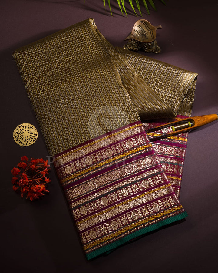 Mehendi Green With Maroon Kanjivaram Silk Saree-S1062(J)