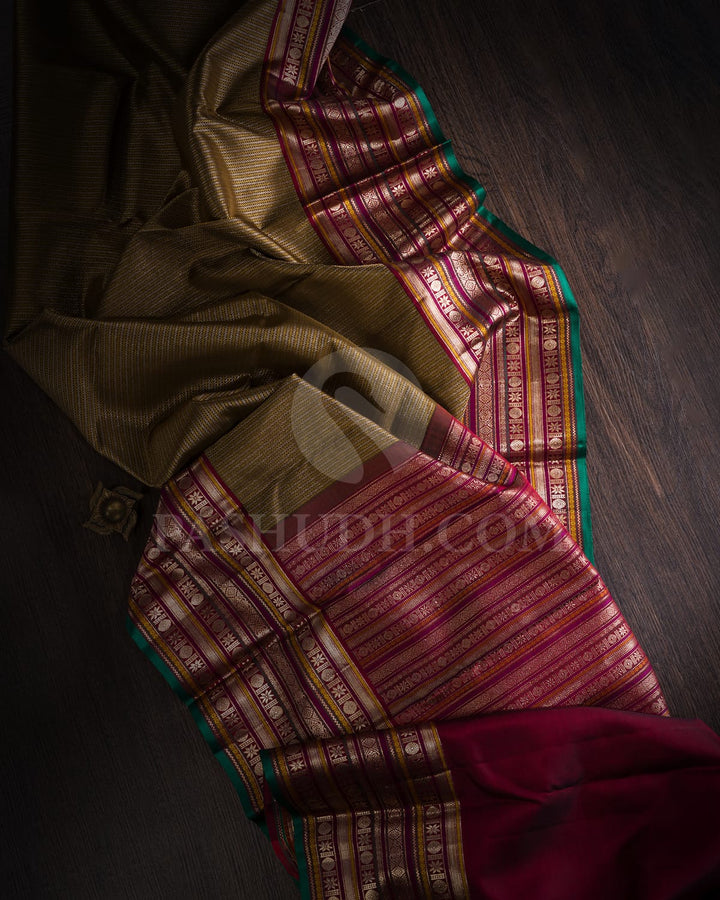 Mehendi Green With Maroon Kanjivaram Silk Saree-S1062(J)