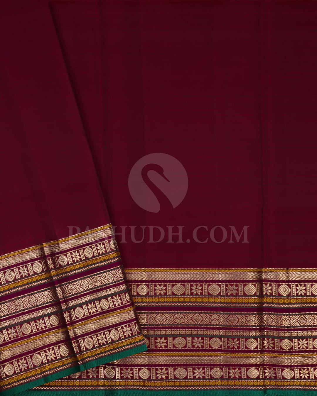 Mehendi Green With Maroon Kanjivaram Silk Saree-S1062(J)
