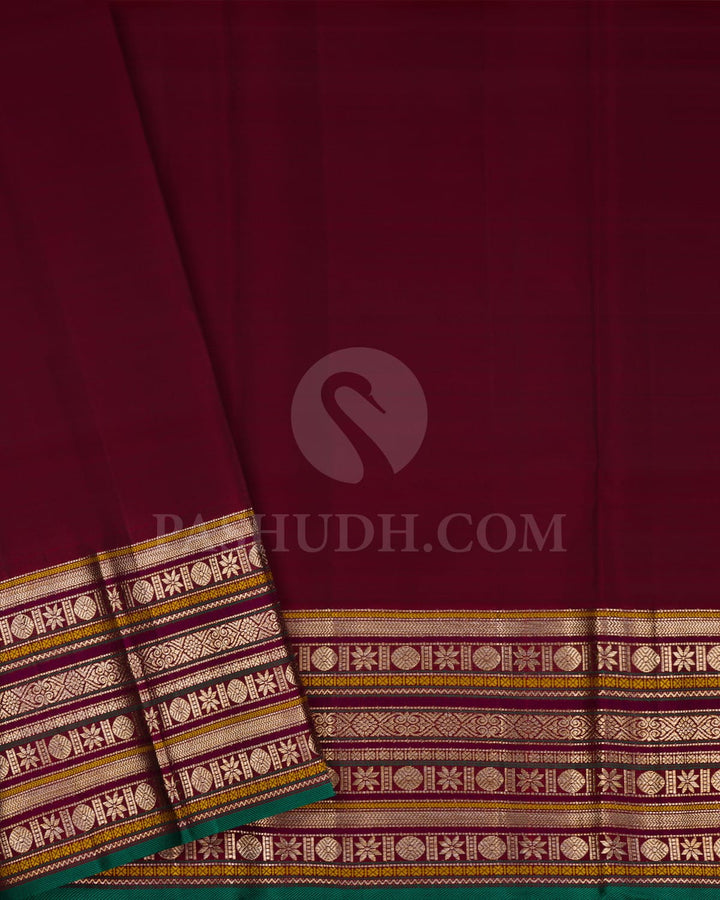 Mehendi Green With Maroon Kanjivaram Silk Saree-S1062(J)