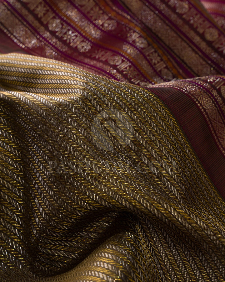 Mehendi Green With Maroon Kanjivaram Silk Saree-S1062(J)