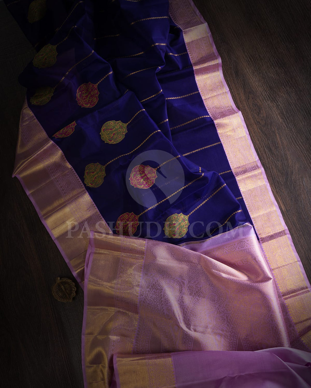 Royal Blue With Lilac Kora Organza Kanjivaram Silk Saree-S1520(C)