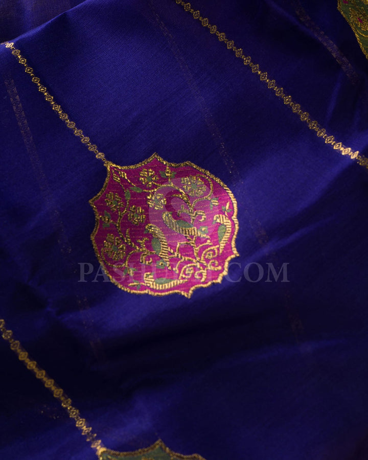 Royal Blue With Lilac Kora Organza Kanjivaram Silk Saree-S1520(C)