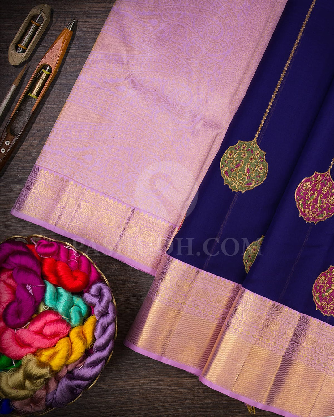 Royal Blue With Lilac Kora Organza Kanjivaram Silk Saree-S1520(C)