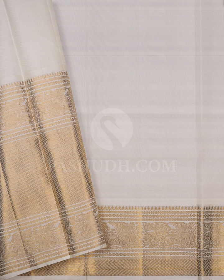 Bright Yellow With Grey Shot Cream Kanjivaram Silk Saree-SP336