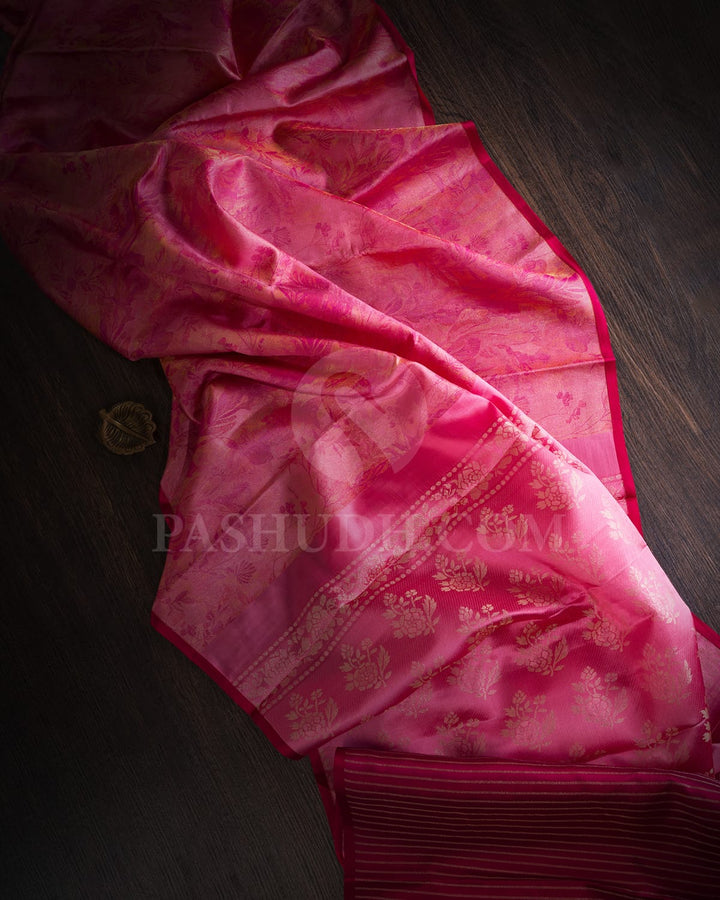 Light Pink And Crimson Borderless Kanjivaram Silk Saree-DJ397(A)