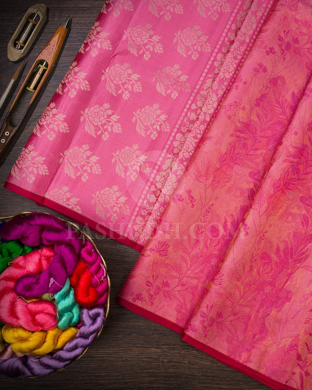 Light Pink And Crimson Borderless Kanjivaram Silk Saree-DJ397(A)