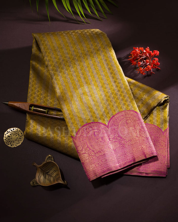 Grey-Green With Onion Pink Kanjivaram Silk Saree-S1572(A)