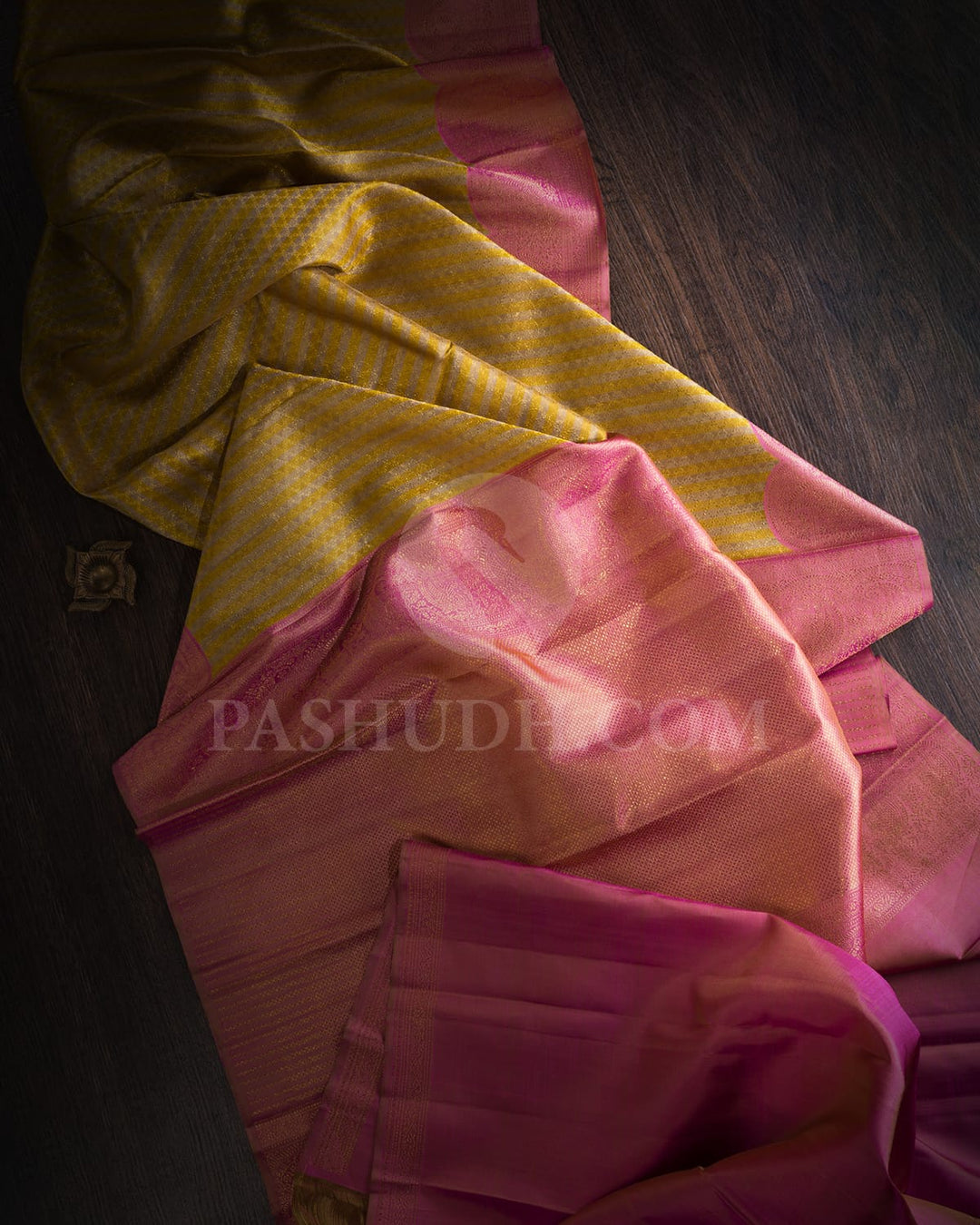 Grey-Green With Onion Pink Kanjivaram Silk Saree-S1572(A)