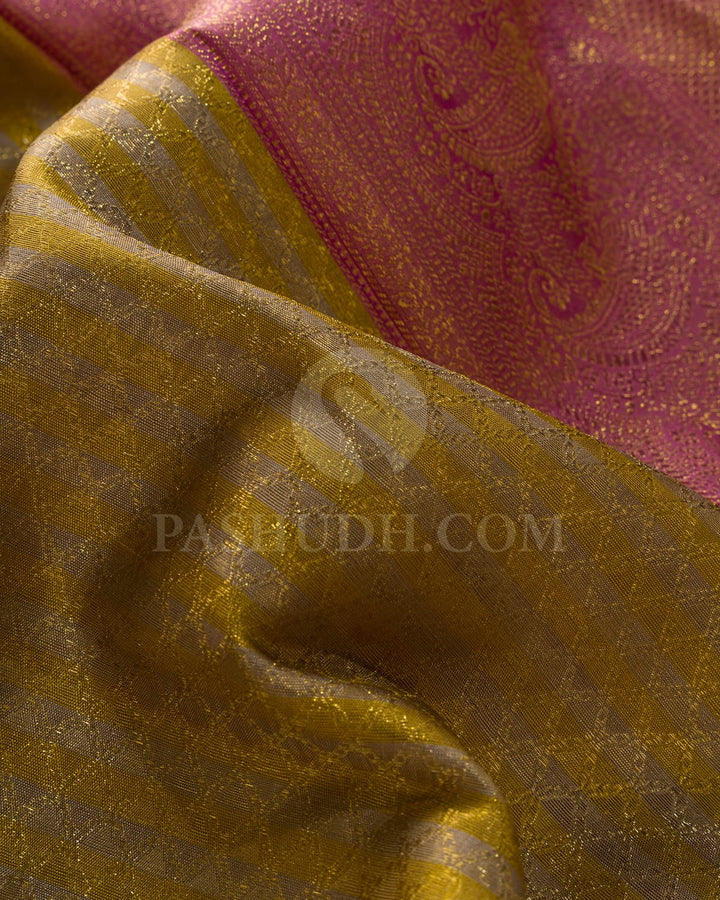 Grey-Green With Onion Pink Kanjivaram Silk Saree-S1572(A)