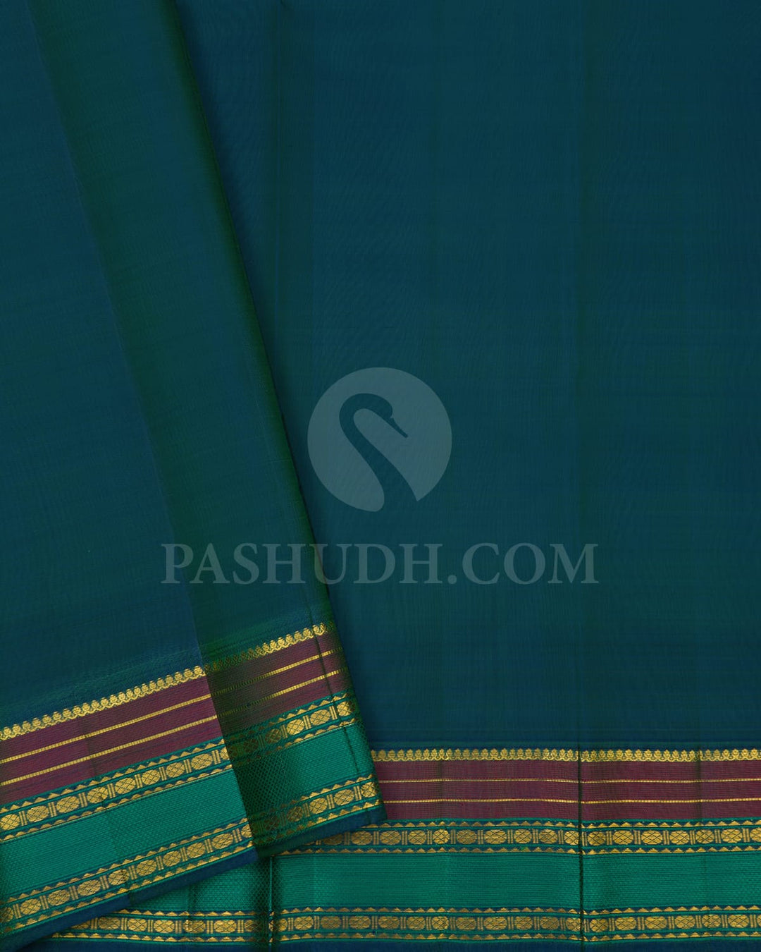 Cyan With Pine Green Kanjivaram Silk Saree-DJ381(C)