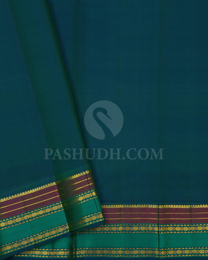 Cyan With Pine Green Kanjivaram Silk Saree-DJ381(C)