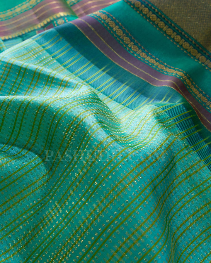 Cyan With Pine Green Kanjivaram Silk Saree-DJ381(C)