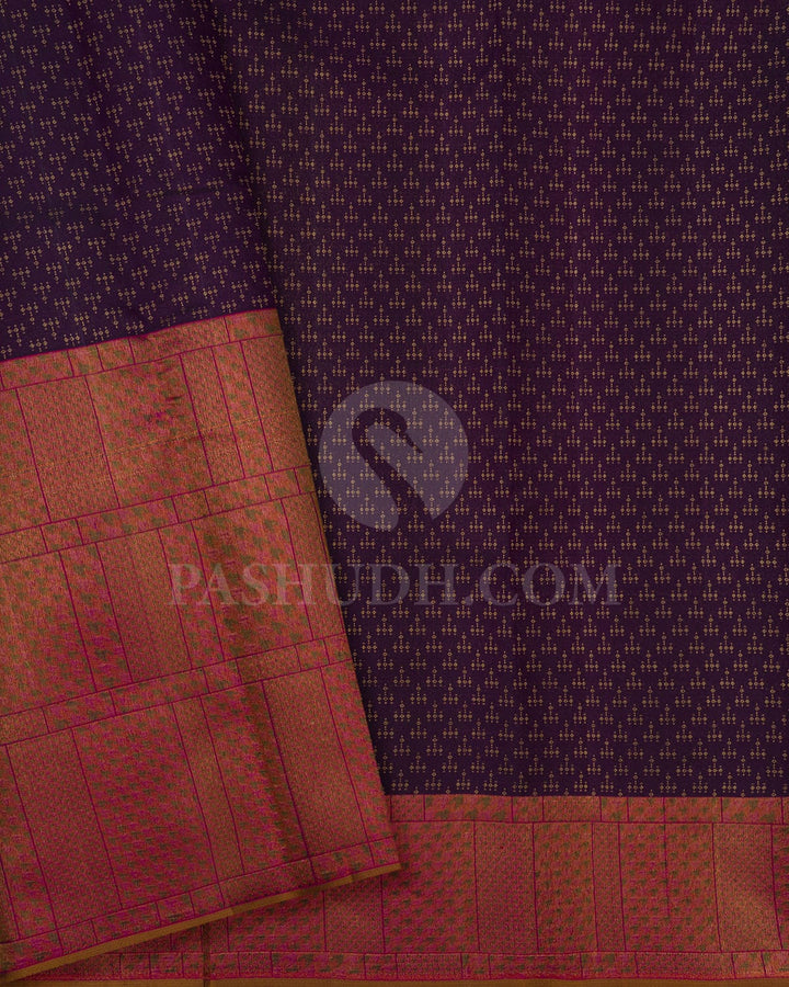 Aubergine With Rani Pink Kanjivaram Silk Saree-DJ352(G)